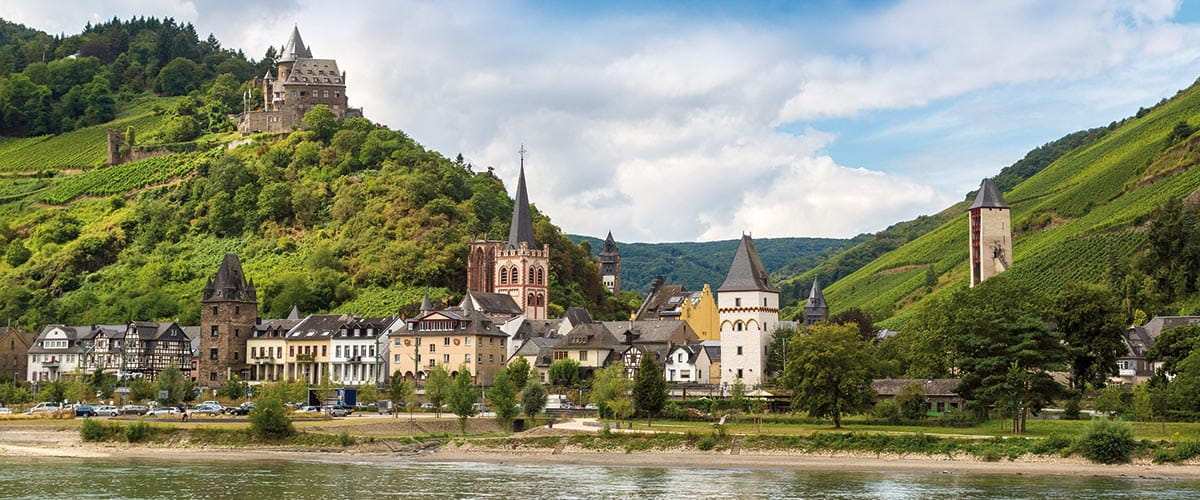 Castle and houses along the Middle Rhine Gorge
